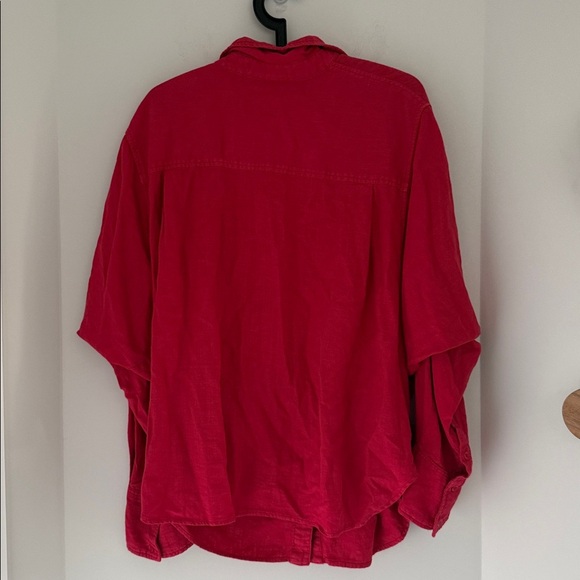 We The Free Free People Vibrant Fushia Pink Linen Button Down Top Size Small - Picture 4 of 7